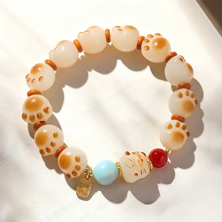 Buddha Stones Armband mit natürlichem Bodhi-Samen-Fu-Charakter und Katzenpfoten-Design - image 2