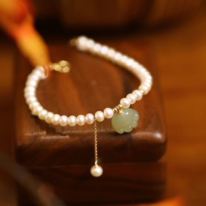 Buddha Stones Natürliches Hetian-Jade-Perlenarmband mit Katzenpfotenmotiv - image 1