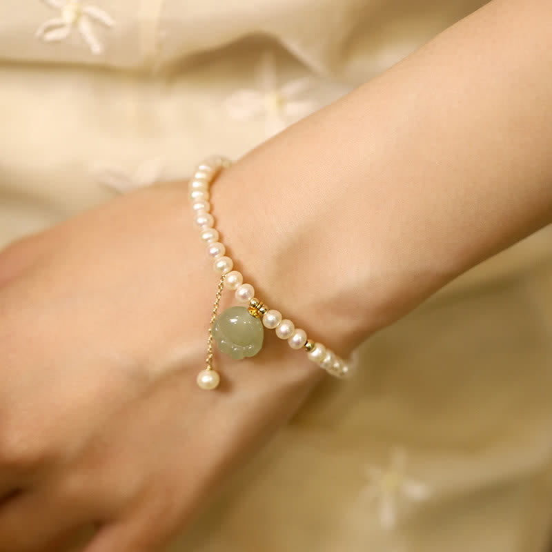 Buddha Stones Natürliches Hetian-Jade-Perlenarmband mit Katzenpfotenmotiv - image 3