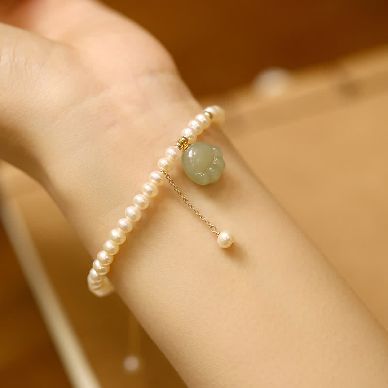 Buddha Stones Natürliches Hetian-Jade-Perlenarmband mit Katzenpfotenmotiv - image 2