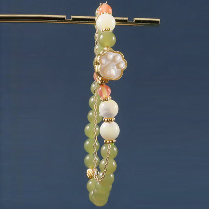 Buddha Stones Armband aus natürlichem Hetian-Jade-Tridacna-Stein mit Katzenpfoten-Motiv – ein Symbol für Wohlstand - image 3