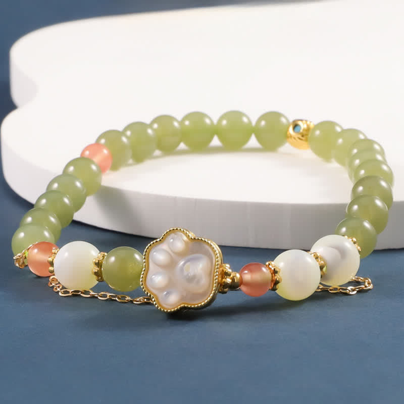 Buddha Stones Armband aus natürlichem Hetian-Jade-Tridacna-Stein mit Katzenpfoten-Motiv – ein Symbol für Wohlstand - image 1