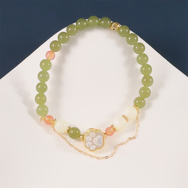 Buddha Stones Armband aus natürlichem Hetian-Jade-Tridacna-Stein mit Katzenpfoten-Motiv – ein Symbol für Wohlstand - image 2
