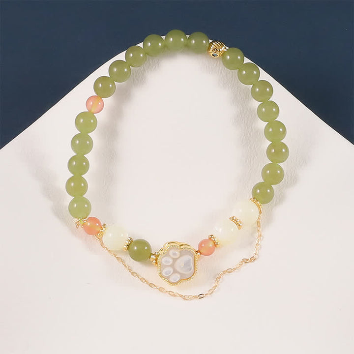 Buddha Stones Armband aus natürlichem Hetian-Jade-Tridacna-Stein mit Katzenpfoten-Motiv – ein Symbol für Wohlstand - image 2