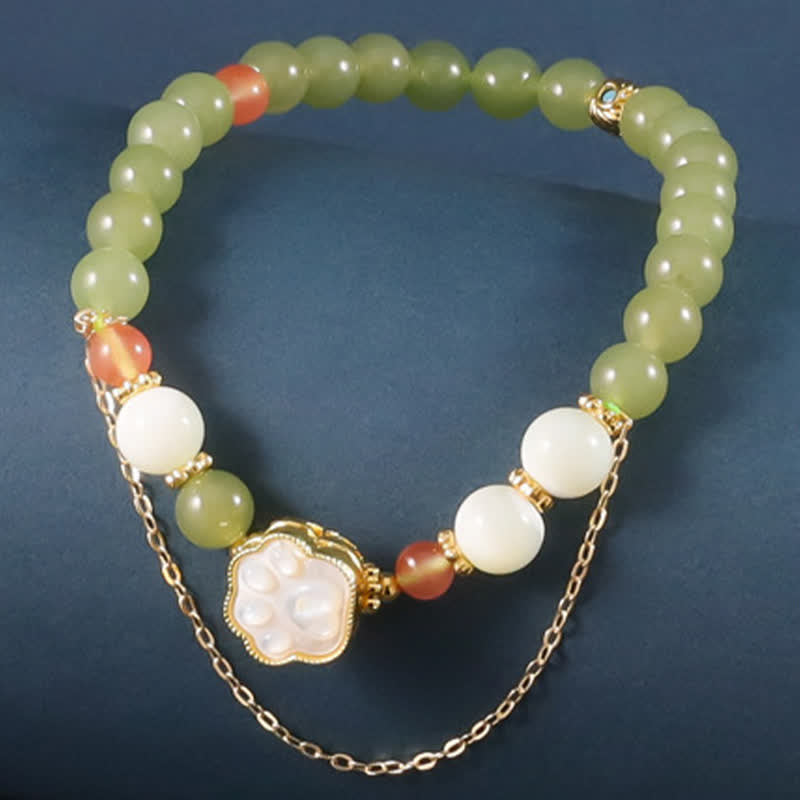 Buddha Stones Armband aus natürlichem Hetian-Jade-Tridacna-Stein mit Katzenpfoten-Motiv – ein Symbol für Wohlstand - Katzenpfote (Handgelenkumfang: 14–15 cm) - image 0