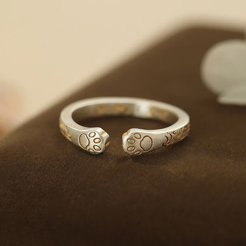 Buddha Stones Balance-Ring mit Katzenpfote aus 999er Sterlingsilber - image 2