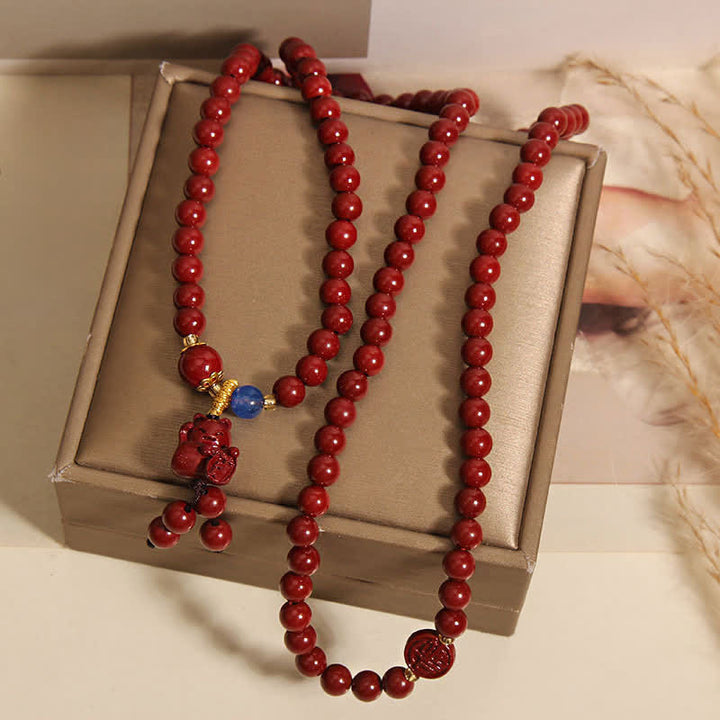 Buddha Stones Tibetische Glücks-Mala mit 108 Perlen aus Zinnober und Katzenmotiv - image 4