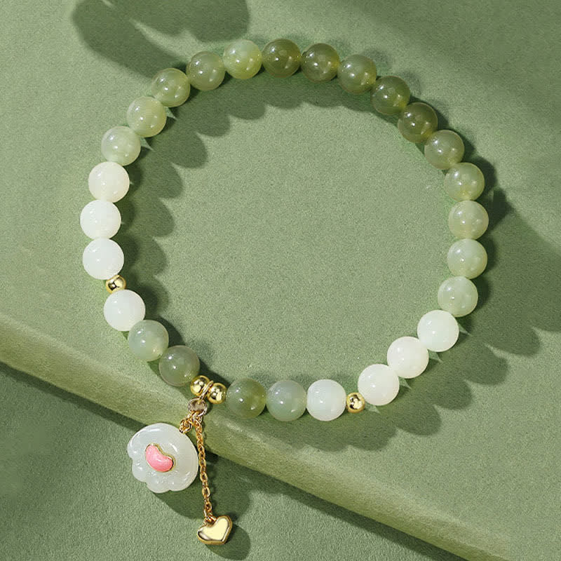 Buddha Stones Armband aus natürlichem Hetian-Jade mit Herz- und Katzenpfotenmotiv – ein Symbol für Fülle - Katzenpfote (Handgelenkumfang: 16–17 cm) - image 0