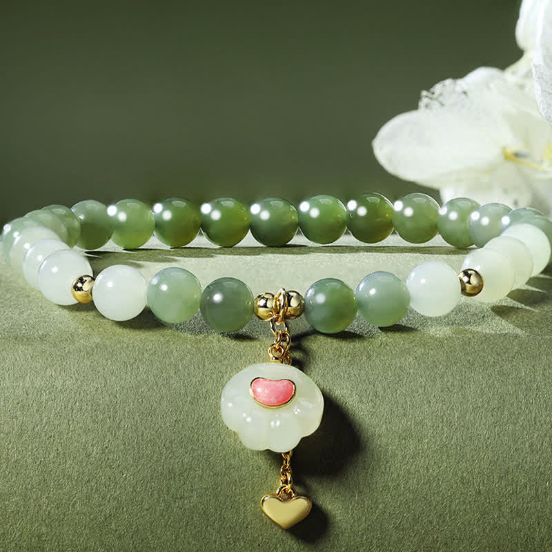 Buddha Stones Armband aus natürlichem Hetian-Jade mit Herz- und Katzenpfotenmotiv – ein Symbol für Fülle - image 1
