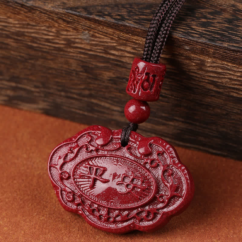 Buddha Stones Glückskette mit Cinnabar-„Fu“-Zeichen und Ruyi-Schloss-Knoten - image 2