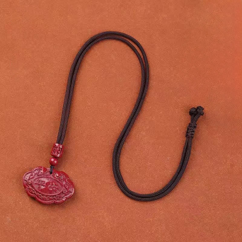 Buddha Stones Glückskette mit Cinnabar-„Fu“-Zeichen und Ruyi-Schloss-Knoten - image 1