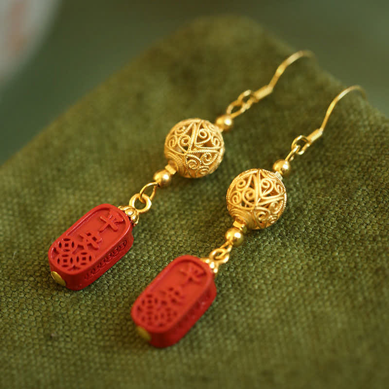 Buddha Stones Ohrringe mit filigranem Muster aus Zinnober und Kupfer - image 1