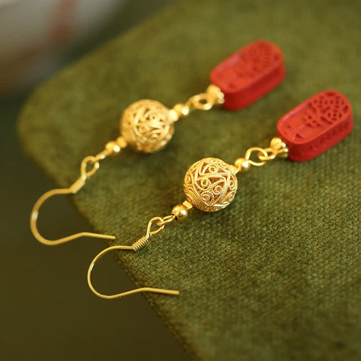Buddha Stones Ohrringe mit filigranem Muster aus Zinnober und Kupfer - image 3