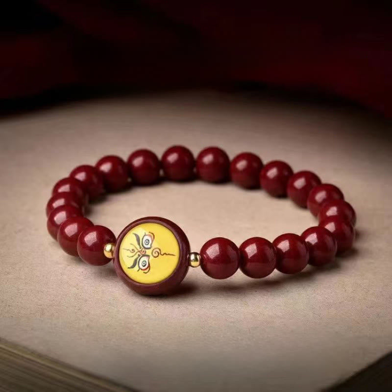 Buddha Stones Natürliches Zinnoberarmband – Segen der Götter des Reichtums und der fünf Himmelsrichtungen - 8 mm gelbe Jambhala (Handgelenkumfang 15-16 cm) - Zinnober - image 1