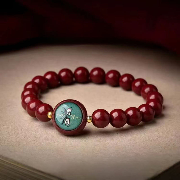 Buddha Stones Natürliches Zinnoberarmband – Segen der Götter des Reichtums und der fünf Himmelsrichtungen - 8 mm grüne Jambhala (Handgelenkumfang 15-16 cm) - Zinnober - image 5