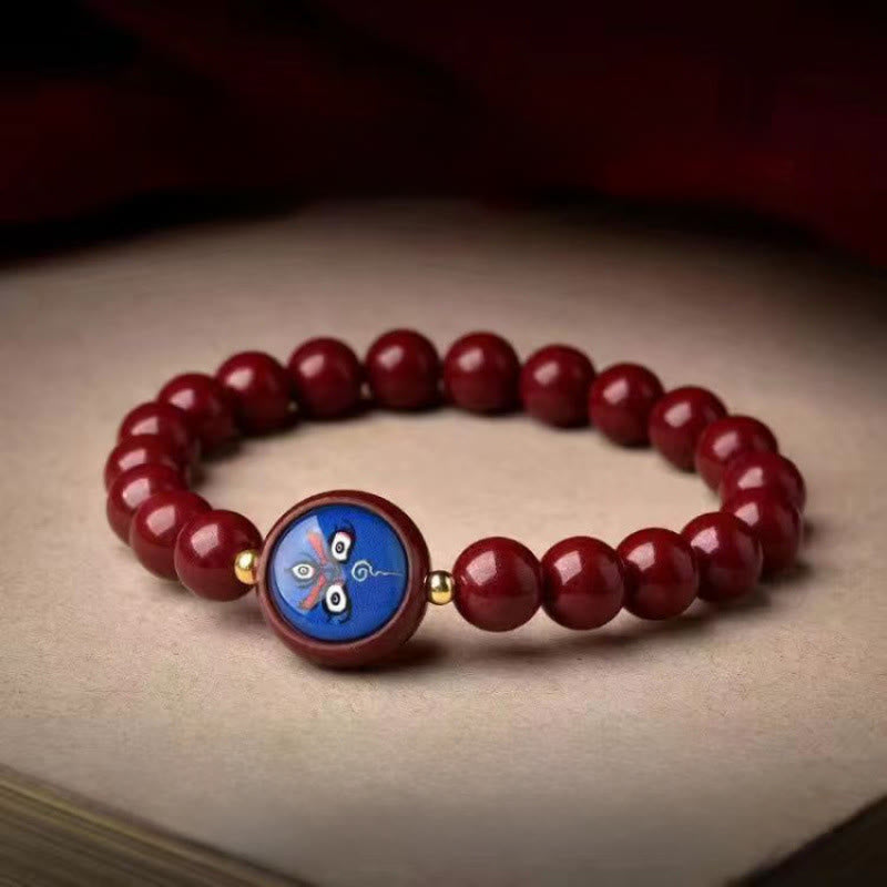 Buddha Stones Natürliches Zinnoberarmband – Segen der Götter des Reichtums und der fünf Himmelsrichtungen - 8 mm schwarze Jambhala (Handgelenkumfang 15-16 cm) - Zinnober - image 9
