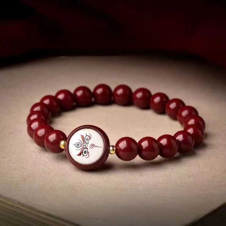 Buddha Stones Natürliches Zinnoberarmband – Segen der Götter des Reichtums und der fünf Himmelsrichtungen - 8 mm weiße Jambhala (Handgelenkumfang 15-16 cm) - Zinnober - image 7