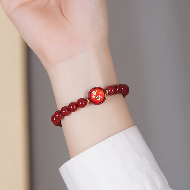Buddha Stones Natürliches Zinnoberarmband – Segen der Götter des Reichtums und der fünf Himmelsrichtungen - image 13