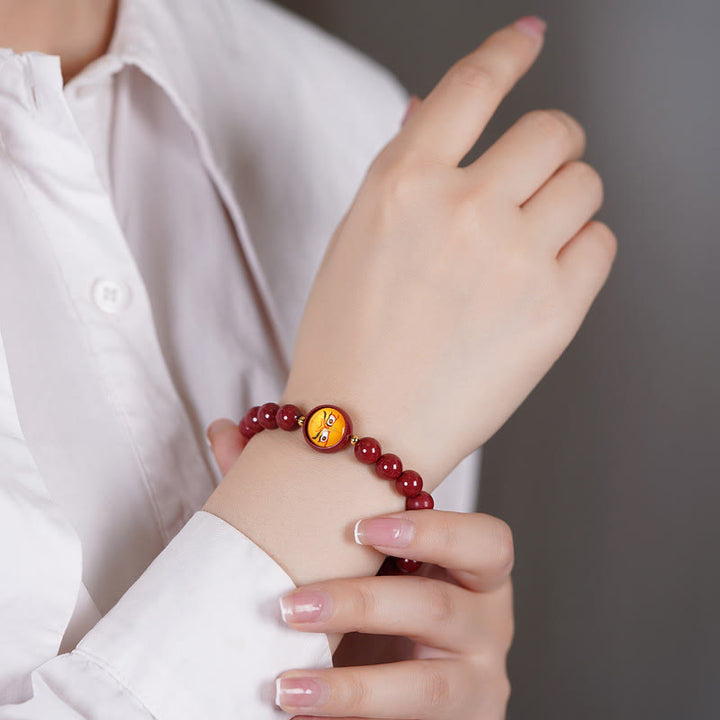 Buddha Stones Natürliches Zinnoberarmband – Segen der Götter des Reichtums und der fünf Himmelsrichtungen - image 2