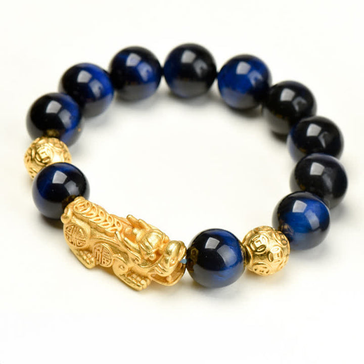 Buddha Stones Natürliches Tigeraugen-Pixiu-Fu-Charakter-Om-Mani-Padme-Hum-Perlen-Mut-Armband - Blaue Tigeraugen-Kupfermünzen Pixiu (Handgelenkumfang: 17–18 cm) - image 19