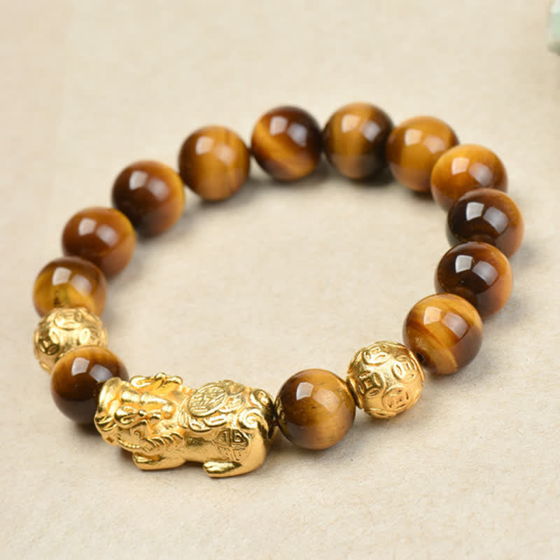 Buddha Stones Natürliches Tigeraugen-Pixiu-Fu-Charakter-Om-Mani-Padme-Hum-Perlen-Mut-Armband - image 16