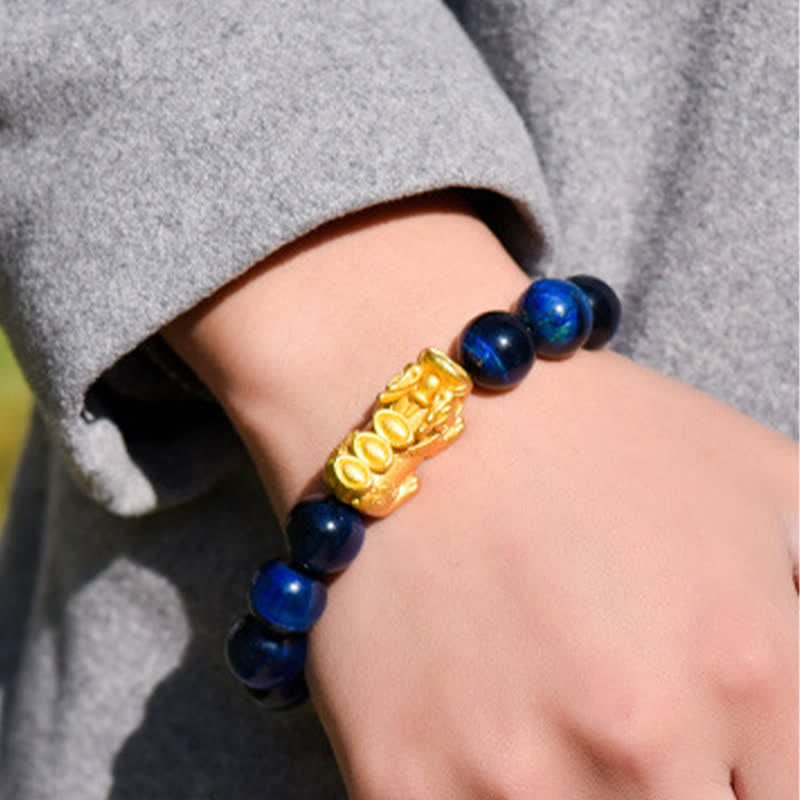 Buddha Stones Natürliches Tigeraugen-Pixiu-Fu-Charakter-Om-Mani-Padme-Hum-Perlen-Mut-Armband - image 27