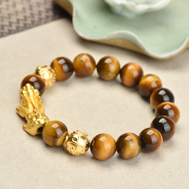 Buddha Stones Natürliches Tigeraugen-Pixiu-Fu-Charakter-Om-Mani-Padme-Hum-Perlen-Mut-Armband - image 12