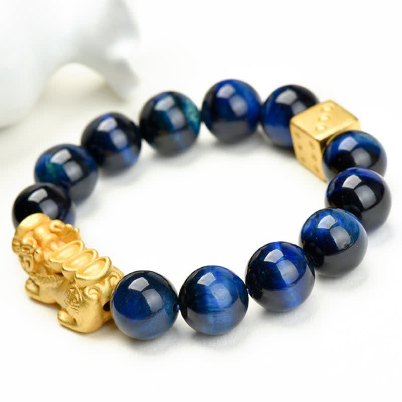 Buddha Stones Natürliches Tigeraugen-Pixiu-Fu-Charakter-Om-Mani-Padme-Hum-Perlen-Mut-Armband - image 24