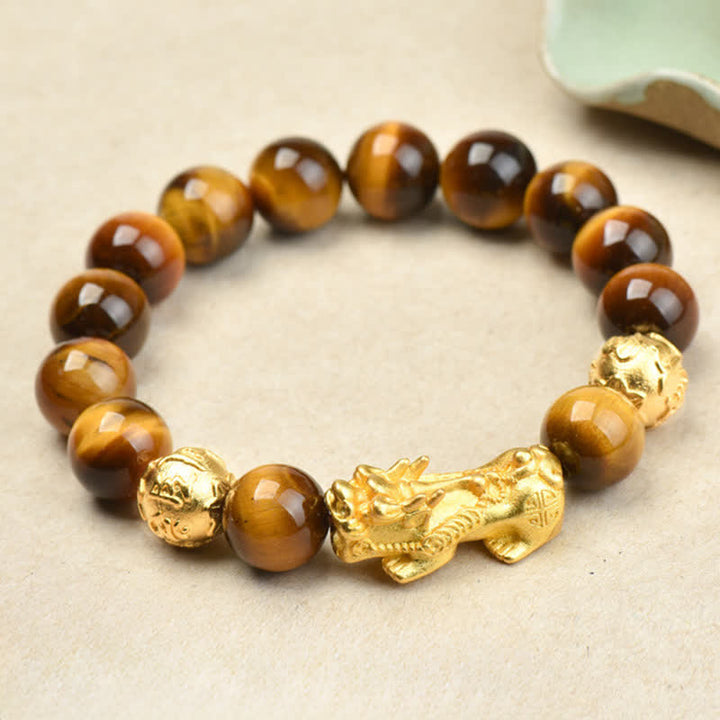 Buddha Stones Natürliches Tigeraugen-Pixiu-Fu-Charakter-Om-Mani-Padme-Hum-Perlen-Mut-Armband - Gelber Tigeraugen-Schleifen-Pixiu (Handgelenkumfang: 17–18 cm) - image 11