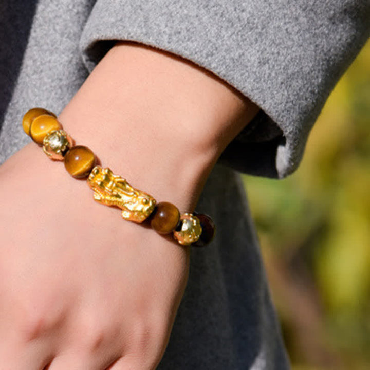 Buddha Stones Natürliches Tigeraugen-Pixiu-Fu-Charakter-Om-Mani-Padme-Hum-Perlen-Mut-Armband - image 13