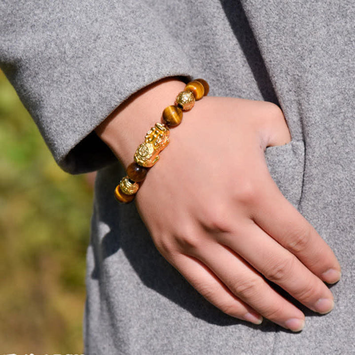 Buddha Stones Natürliches Tigeraugen-Pixiu-Fu-Charakter-Om-Mani-Padme-Hum-Perlen-Mut-Armband - image 18