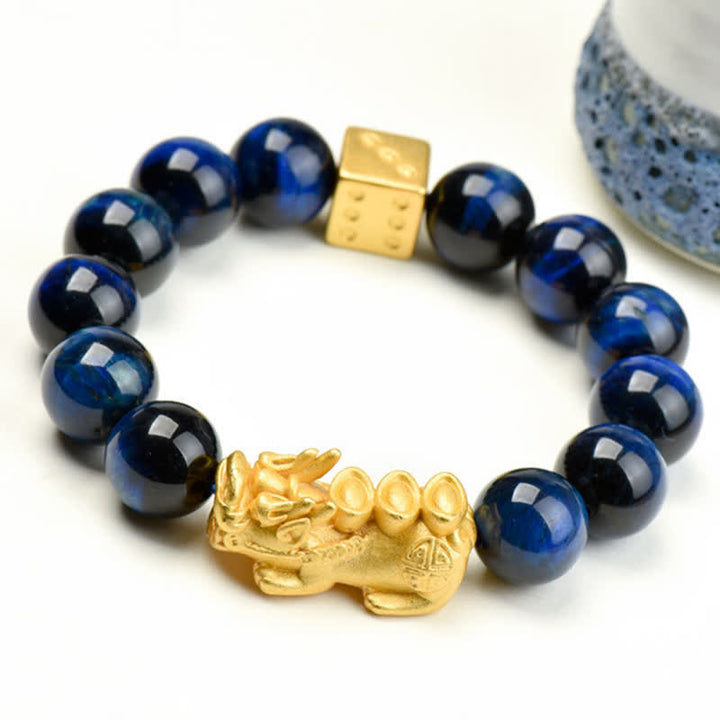 Buddha Stones Natürliches Tigeraugen-Pixiu-Fu-Charakter-Om-Mani-Padme-Hum-Perlen-Mut-Armband - Blaues Tigerauge Yuanbao Pixiu (Handgelenkumfang: 17–18 cm) - image 23