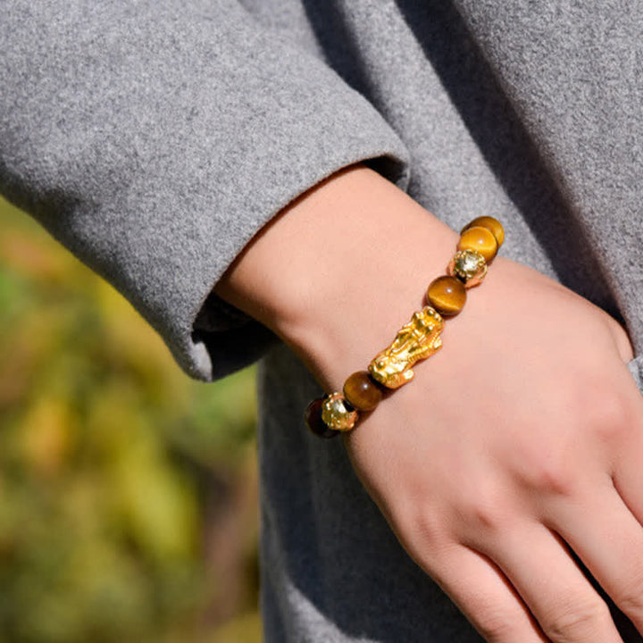 Buddha Stones Natürliches Tigeraugen-Pixiu-Fu-Charakter-Om-Mani-Padme-Hum-Perlen-Mut-Armband - image 14