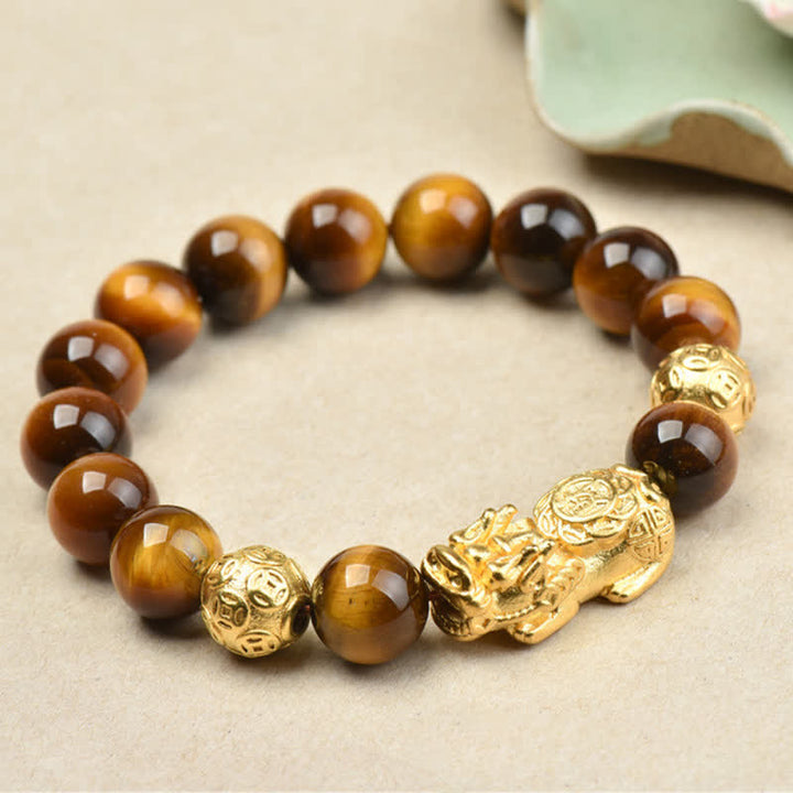Buddha Stones Natürliches Tigeraugen-Pixiu-Fu-Charakter-Om-Mani-Padme-Hum-Perlen-Mut-Armband - Gelber Tigeraugen-Glücksbringer (Handgelenkumfang: 17–18 cm) - image 15