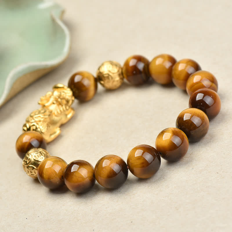 Buddha Stones Natürliches Tigeraugen-Pixiu-Fu-Charakter-Om-Mani-Padme-Hum-Perlen-Mut-Armband - image 17