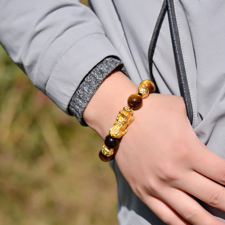 Buddha Stones Natürliches Tigeraugen-Pixiu-Fu-Charakter-Om-Mani-Padme-Hum-Perlen-Mut-Armband - image 3