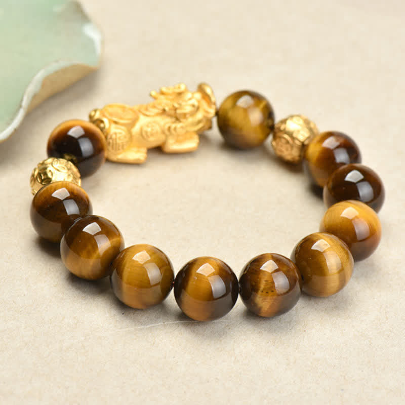 Buddha Stones Natürliches Tigeraugen-Pixiu-Fu-Charakter-Om-Mani-Padme-Hum-Perlen-Mut-Armband - image 2