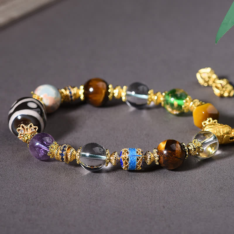 Buddha Stones Natürliches Dzi-Perlen-Armband aus Amethyst und Tigerauge - image 10