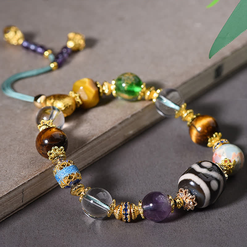 Buddha Stones Natürliches Dzi-Perlen-Armband aus Amethyst und Tigerauge - image 11