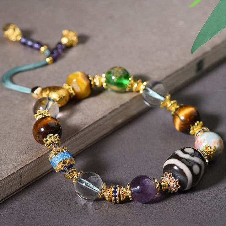 Buddha Stones Natürliches Dzi-Perlen-Armband aus Amethyst und Tigerauge - image 11