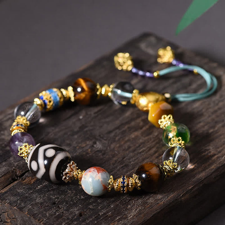 Buddha Stones Natürliches Dzi-Perlen-Armband aus Amethyst und Tigerauge - image 1