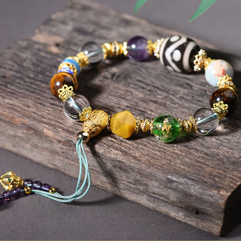 Buddha Stones Natürliches Dzi-Perlen-Armband aus Amethyst und Tigerauge - image 2