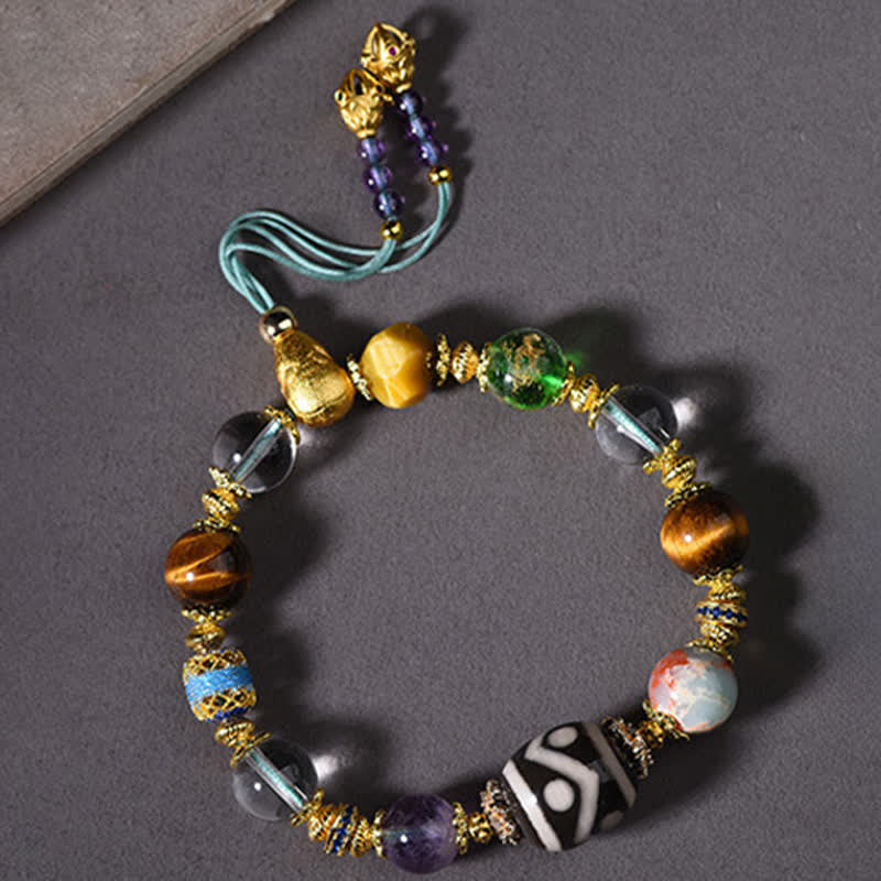 Buddha Stones Natürliches Dzi-Perlen-Armband aus Amethyst und Tigerauge - image 9
