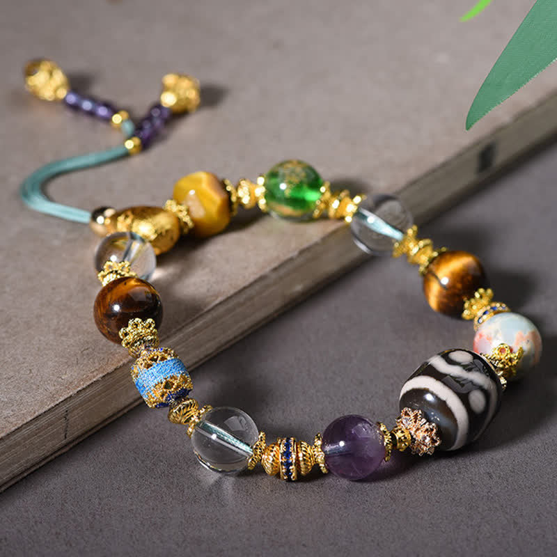 Buddha Stones Natürliches Dzi-Perlen-Armband aus Amethyst und Tigerauge - image 4