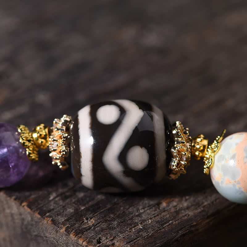 Buddha Stones Natürliches Dzi-Perlen-Armband aus Amethyst und Tigerauge - image 14