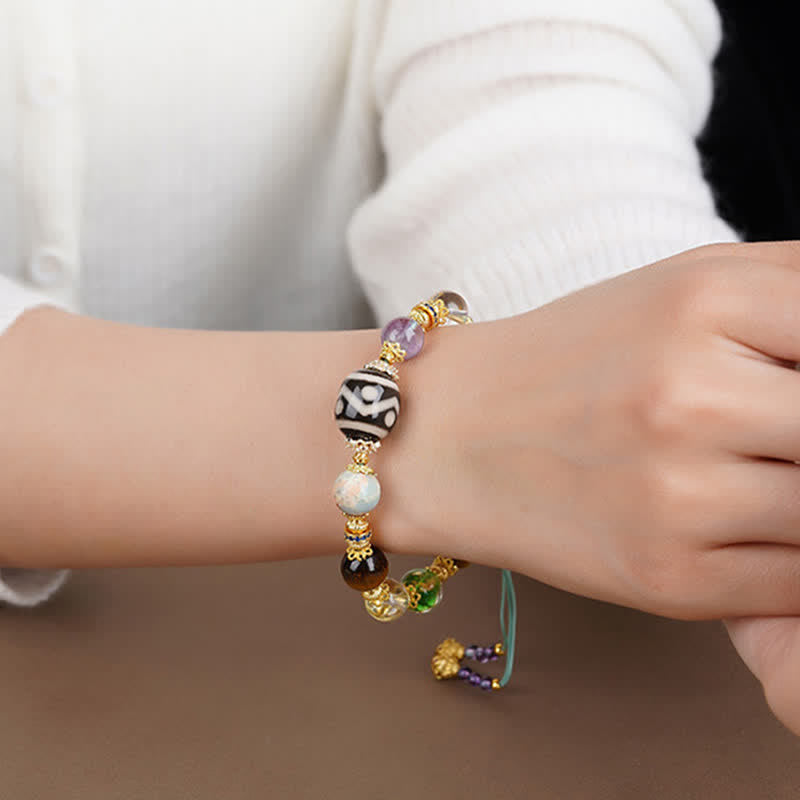 Buddha Stones Natürliches Dzi-Perlen-Armband aus Amethyst und Tigerauge - image 12