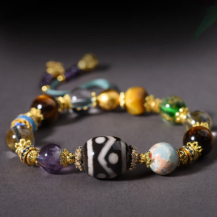 Buddha Stones Natürliches Dzi-Perlen-Armband aus Amethyst und Tigerauge - image 3