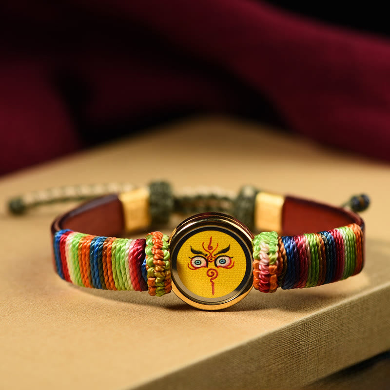 Buddha Stones Tibetisches Armband mit den fünf Himmelsrichtungen, den Göttern des Reichtums und dem Buddha-Augen-Segnungssymbol - Gelbes Jambhala-Auge (Handgelenkumfang 15-24 cm) - image 1