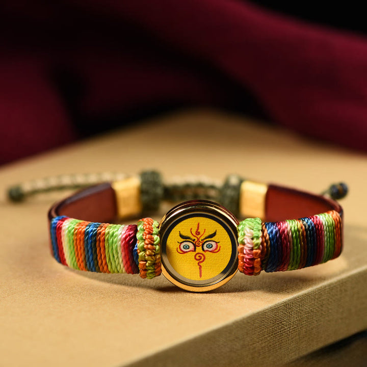 Buddha Stones Tibetisches Armband mit den fünf Himmelsrichtungen, den Göttern des Reichtums und dem Buddha-Augen-Segnungssymbol - Gelbes Jambhala-Auge (Handgelenkumfang 15-24 cm) - image 1