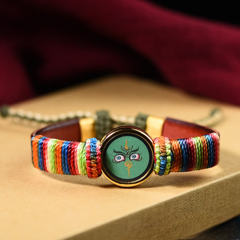 Buddha Stones Tibetisches Armband mit den fünf Himmelsrichtungen, den Göttern des Reichtums und dem Buddha-Augen-Segnungssymbol - Grünes Jambhala-Auge (Handgelenkumfang 15-24 cm) - image 5